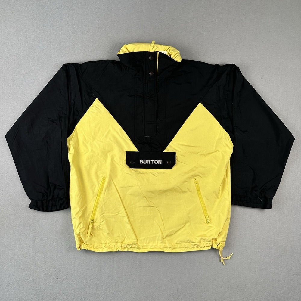 Vtg Burton Surfwear Jacket Men's XL Black Yellow Anorak Pullover Surf 90s Nylon